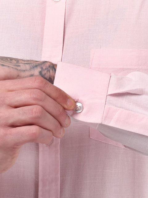 Men Pink Linen Shirt