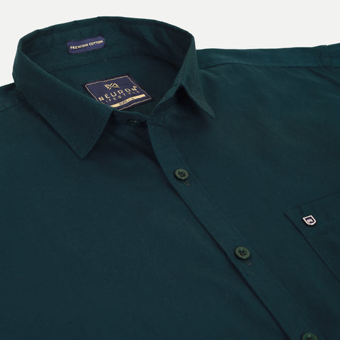 Men Bottle Green Solid Cotton Shirt