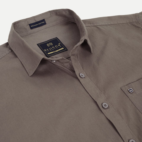 Men Ash Grey Solid Cotton Shirt