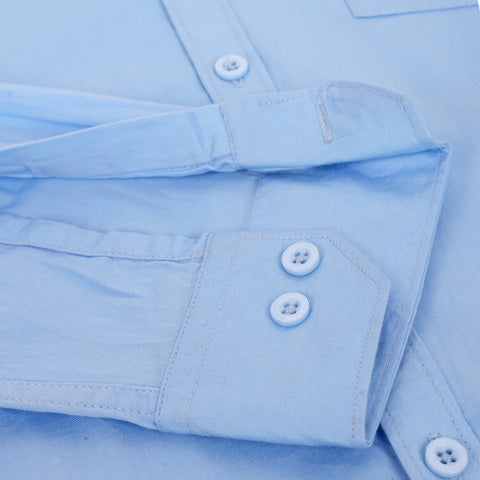 Men Sky Blue Solid Cotton Shirt
