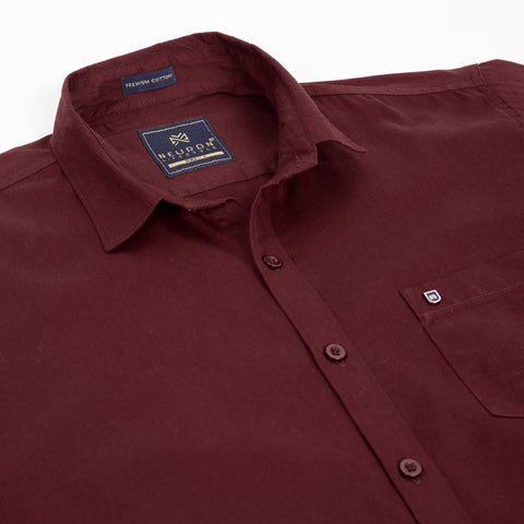 Men Maroon Solid Cotton Shirt