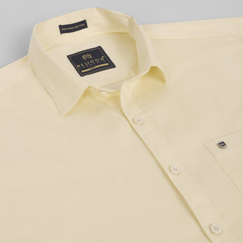 Men Cream Solid Cotton Shirt