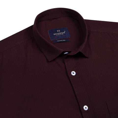 Men Dark Maroon Linen Shirt