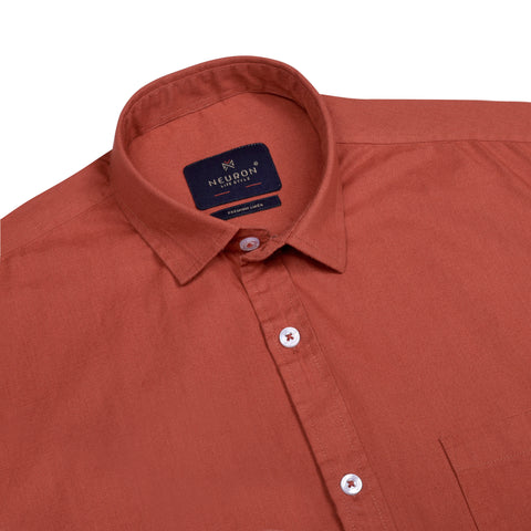 Men Coral Red Linen Shirt
