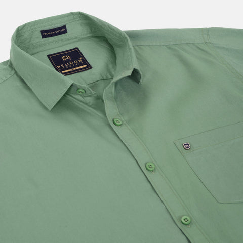 Men Jade Green Solid Cotton Shirt