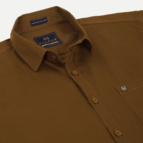 Men Brown Solid Cotton Shirt