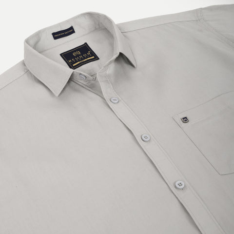 Men Light Grey Solid Cotton Shirt