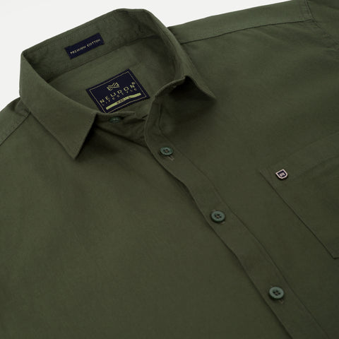 Men Olive Green Solid Cotton Shirt