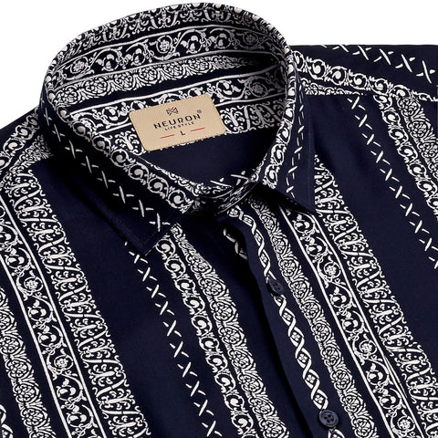 Boho Art Navy Half Sleeves Shirt