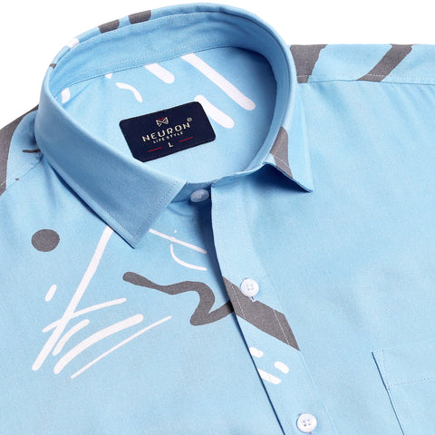 Kolam Printed Blue Half Sleeves Shirt