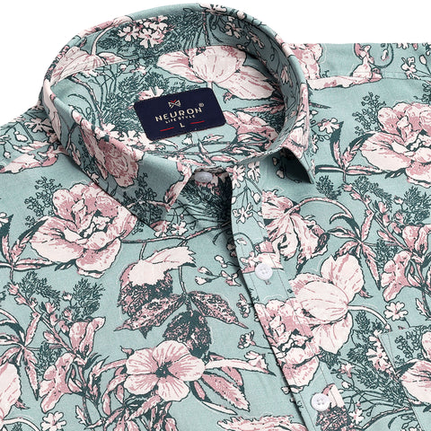 Men Green Floral Half Sleeves Shirt
