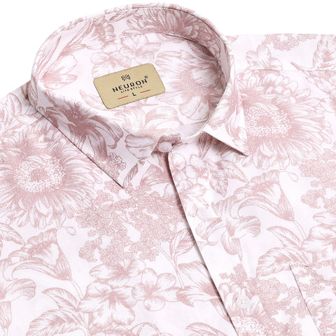 Peach Floral Printed Half Sleeves Shirt