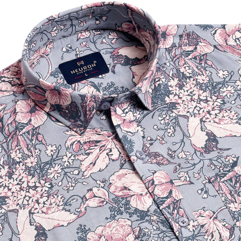 Men Grey Floral Half Sleeves Shirt