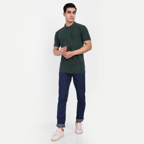 Men's Bottle Green Polo Collar T-shirt