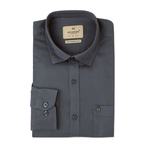 Men Steel Grey Solid Cotton shirt