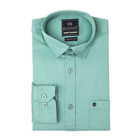 Men Teal Green Satin Cotton Formal shirt