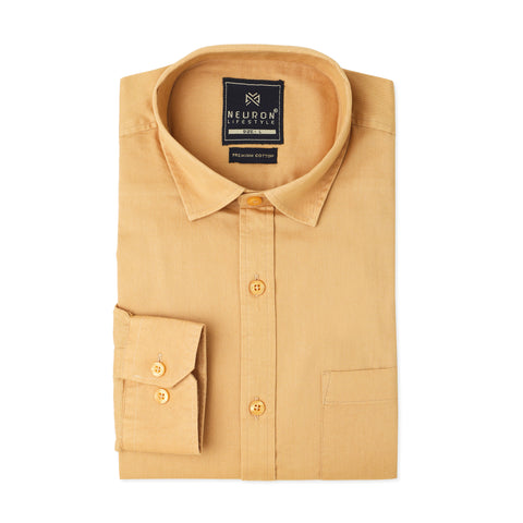 Men Beige Solid Cotton Shirt