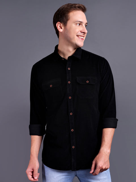 Men Black Corduroy Shirt
