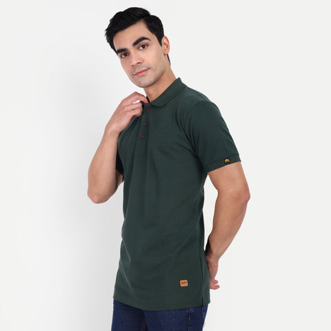 Men's Bottle Green Polo Collar T-shirt