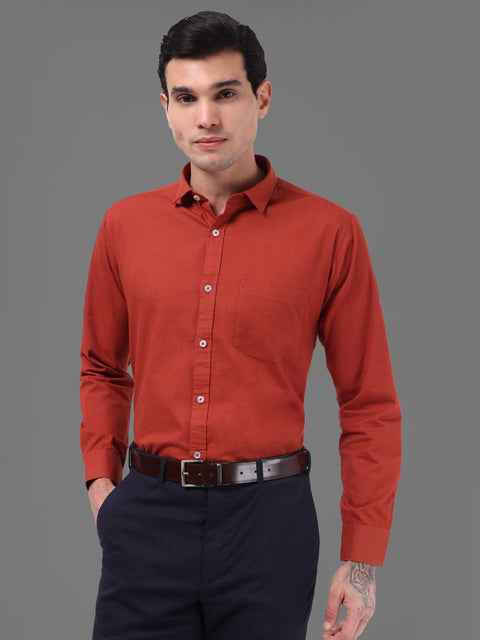 Men Coral Red Linen Shirt