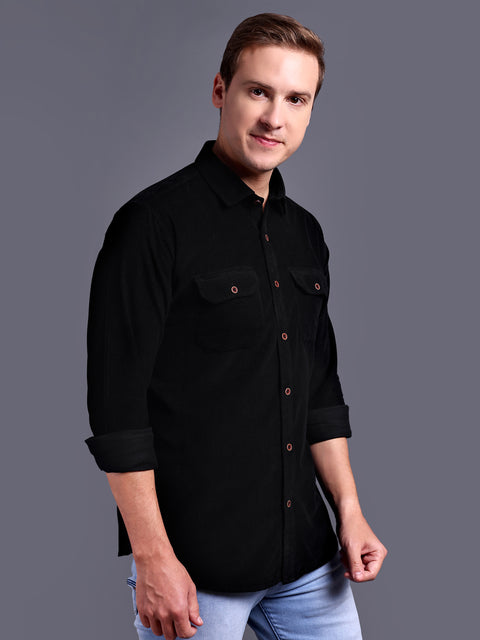 Men Black Corduroy Shirt