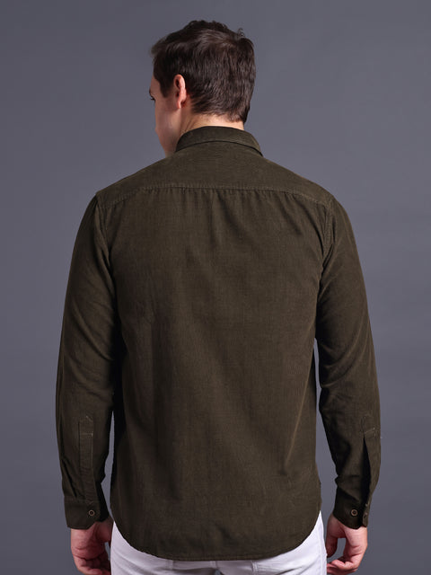 Men Olive Green Corduroy Shirt