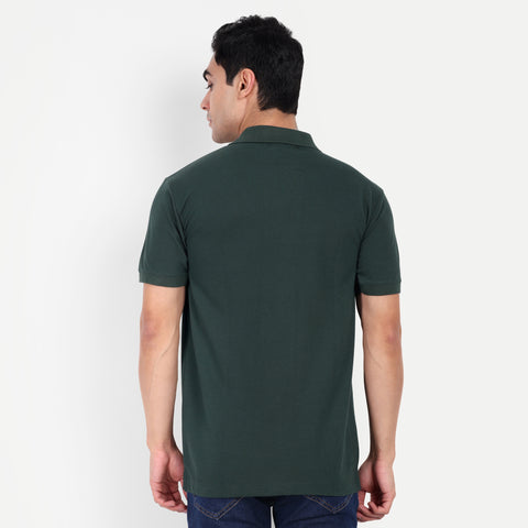 Men's Bottle Green Polo Collar T-shirt