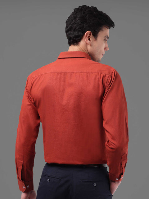 Men Coral Red Linen Shirt