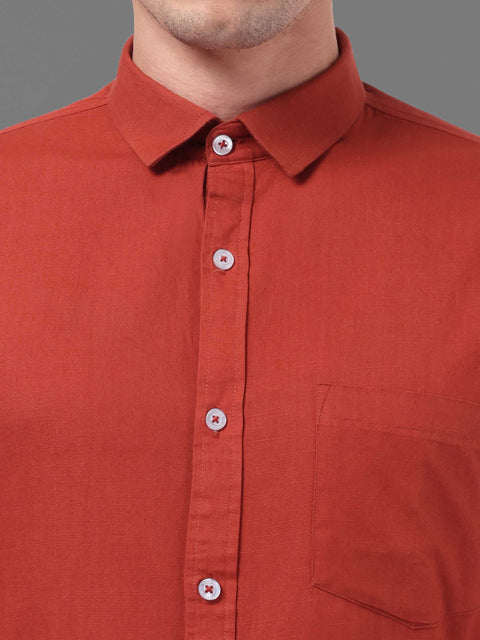 Men Coral Red Linen Shirt