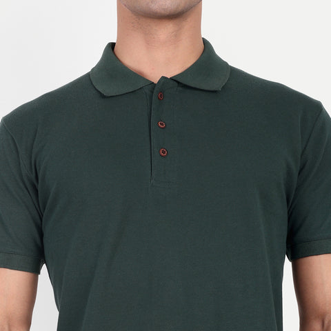 Men's Bottle Green Polo Collar T-shirt