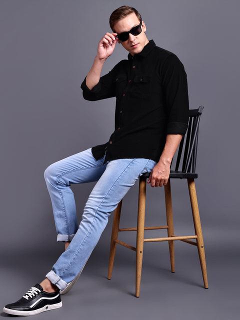 Men Black Corduroy Shirt