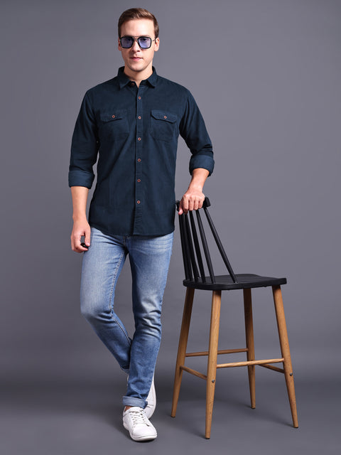 MEN NAVY BLUE CORDUROY SHIRT