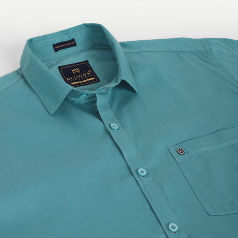 Men Teal Green Solid Cotton Shirt