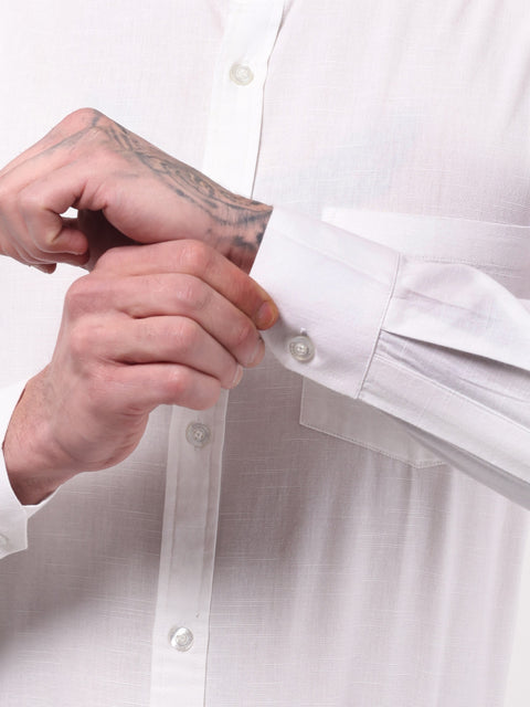 Men White Linen Shirt