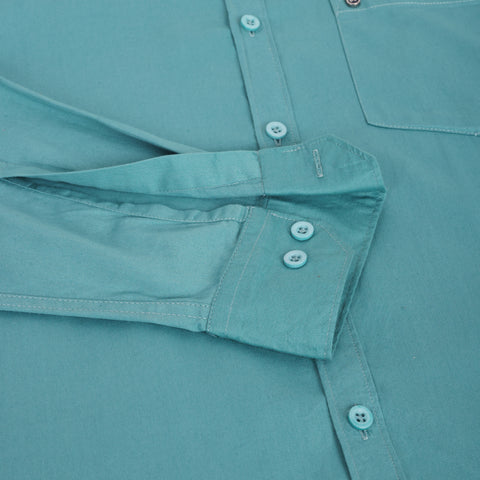 Men Teal Green Solid Cotton Shirt