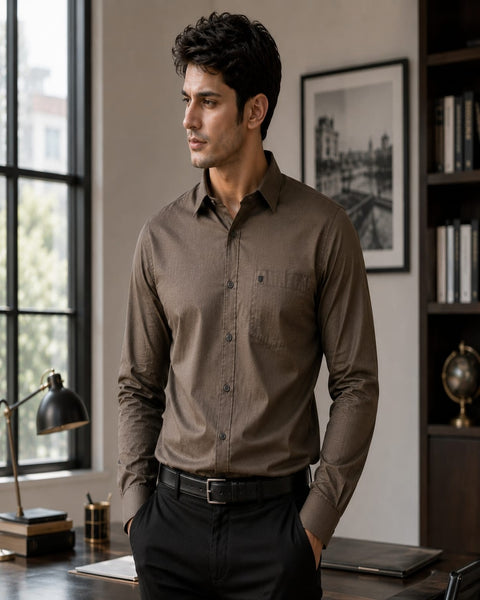 Men Ash Grey Solid Cotton Shirt