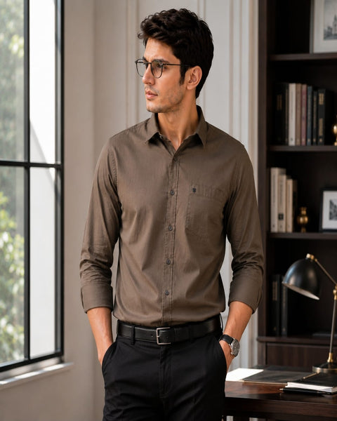 Men Ash Grey Solid Cotton Shirt