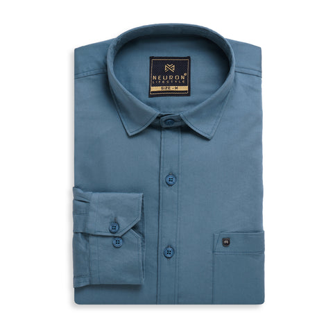 Men Yale Blue Satin Cotton Shirt