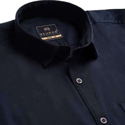 Men Navy Blue Satin Cotton Shirt