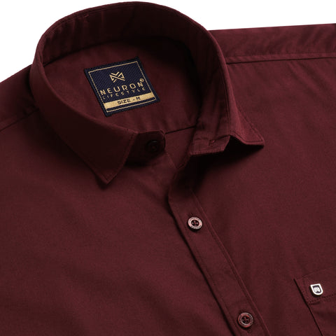 Men Burgundy Satin Cotton Shirt