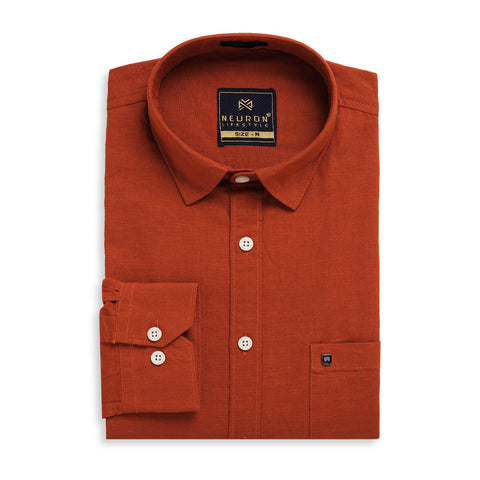 Men's Rust Orange  Linen Shirt