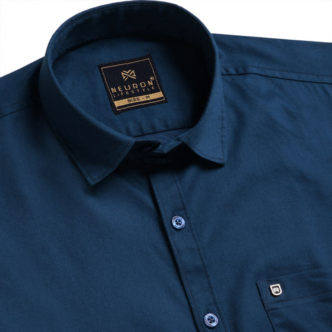 Men French Blue Satin Cotton Shirt