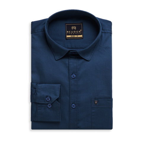 Men French Blue Satin Cotton Shirt