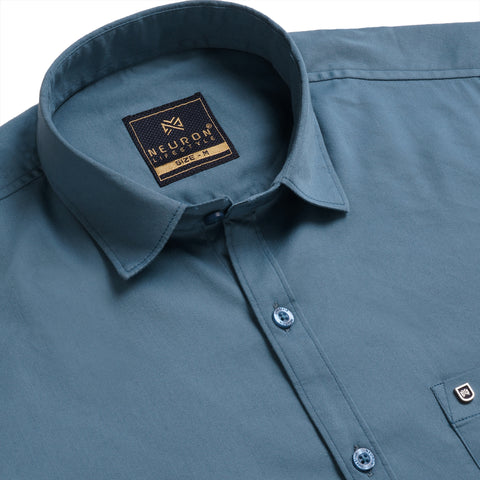 Men Yale Blue Satin Cotton Shirt