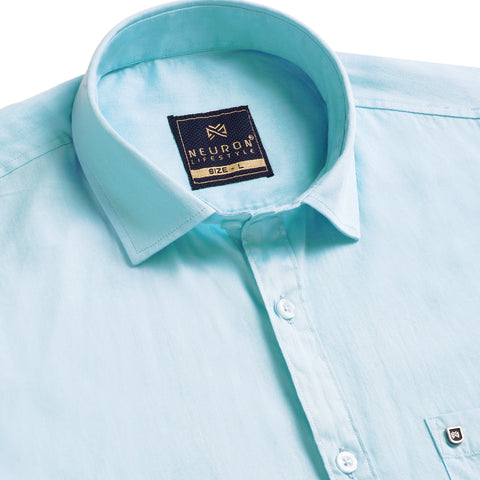 Men Sky Blue Satin Cotton Shirt