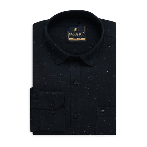 Men Navy Blue Cotton Neps Shirt