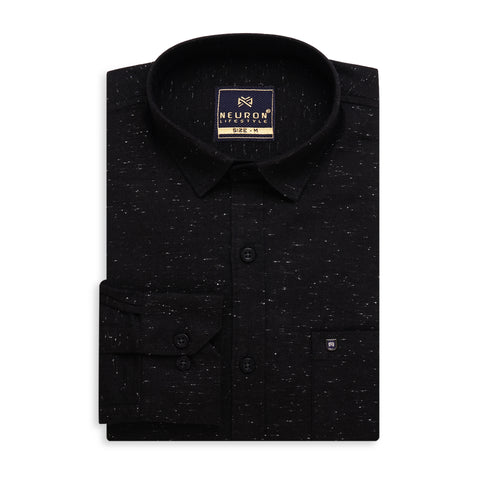Men Black Cotton Neps Shirt