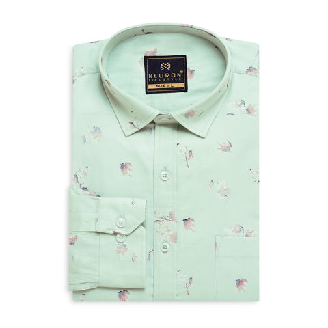 Men Mint Green Floral Printed Full Sleeves Shirt
