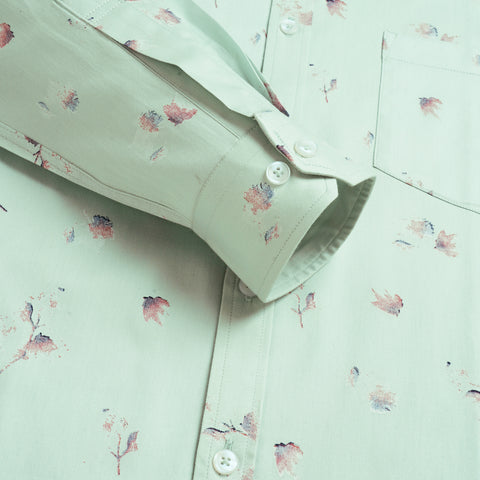 Men Mint Green Floral Printed Full Sleeves Shirt