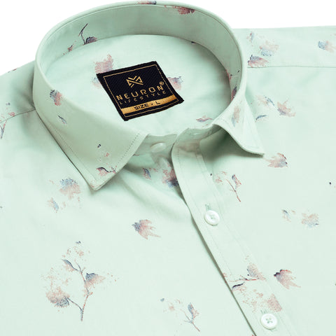 Men Mint Green Floral Printed Full Sleeves Shirt